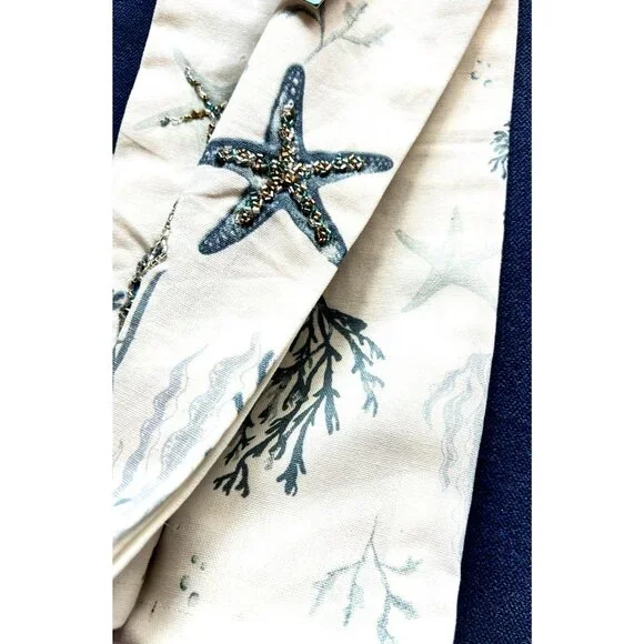 OCEAN Starfish Shell Kitchen Towel Set of 2 Sequins Blue Coral Beach 18"x28" - Picture 7 of 7